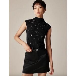 NWT J. Crew Stretch Cotton Mockneck Floral Embellished Sequin Black 3X
